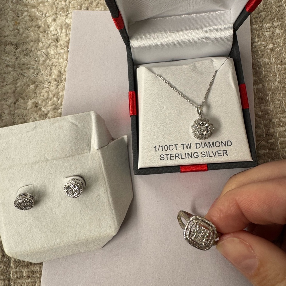 Diamond and sterling silver set